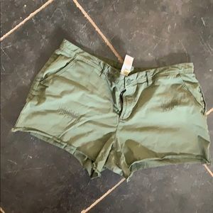 Distressed olive green shorts